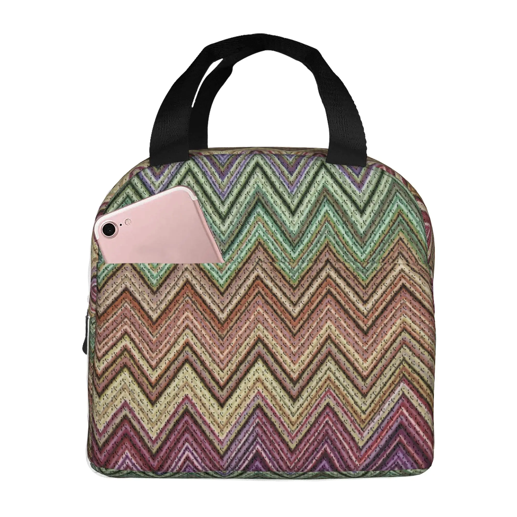 Modern Home Zig Zag Art Insulated Lunch Tote Bag Women Bohemian Geometric Portable Thermal Cooler Bento Box Work School Travel