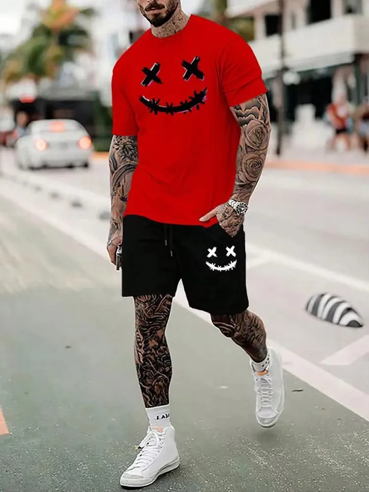 New 2024 York Prints Men's Two-piece Casual Wear Fashionable Summer Sports Casual Wear Trendy Short-sleeved T-shirt Shorts Suit