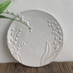 French Embossed Lily of The Valley Dinner Plate European Classical White Cake Dessert Plates Afternoon Tea Bread Dish Tableware