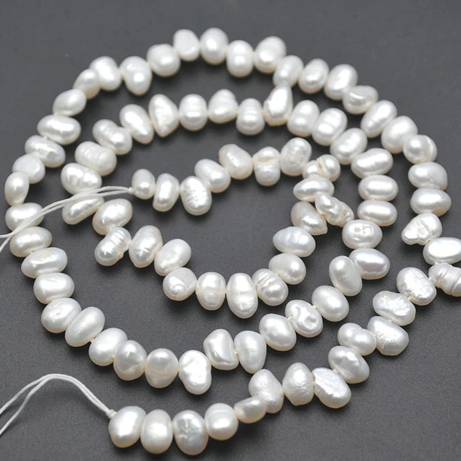 

5~6mm Hole on Side Natural White Freshwater Pearl Oval Beads for Women Necklace Bracelets Jewelry Making 5strands/lot