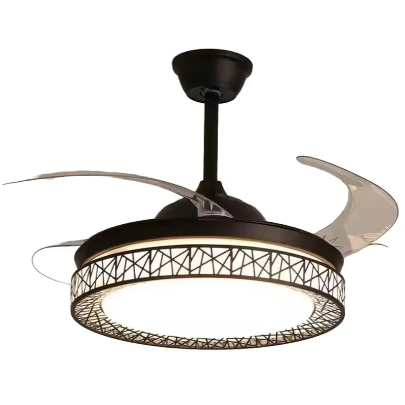 Nordic Modern 5 Blade Ceiling Fan Light DC Motor Remote Control Dimmable LED Invisible Retractable Design For Home Office