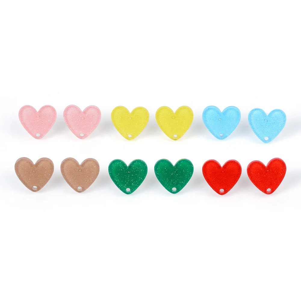 20pc/lot 14*15.5mm 925 Silver Needle Stud Earring Colorful Heart Shape  Acrylic Helix Cartilage Tragus Lobe Ear Piercing Jewelry