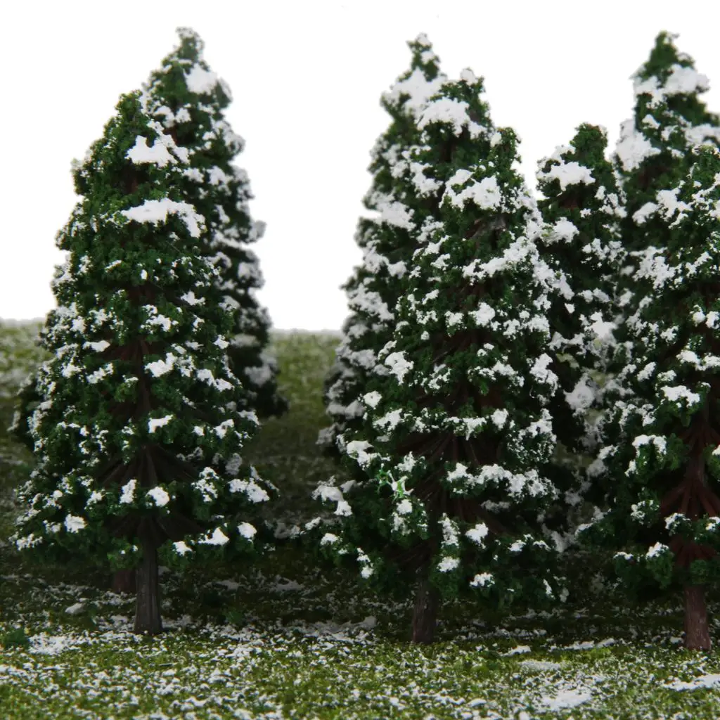 Pack of 20 1/150 Model Pine Trees with Snow for Layout Park Dark Green