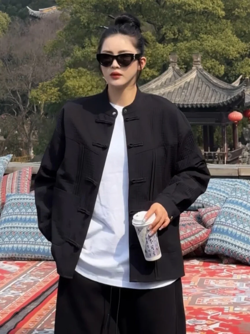 قميص جديد على الطراز الصيني بياقة واقفة للرجال والنساء موضة الربيع ريترو يناسب جميع الملابس الخارجية للأعمال الرجل البوليستر ...