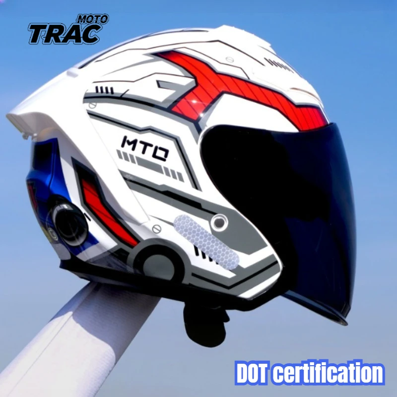 Motorbike 3/4 Open Face Helmet for Men and Women Dual Lens Sun Visor Face Shield Top Lightweight Scooter Bike Retro 사이클링 헬멧