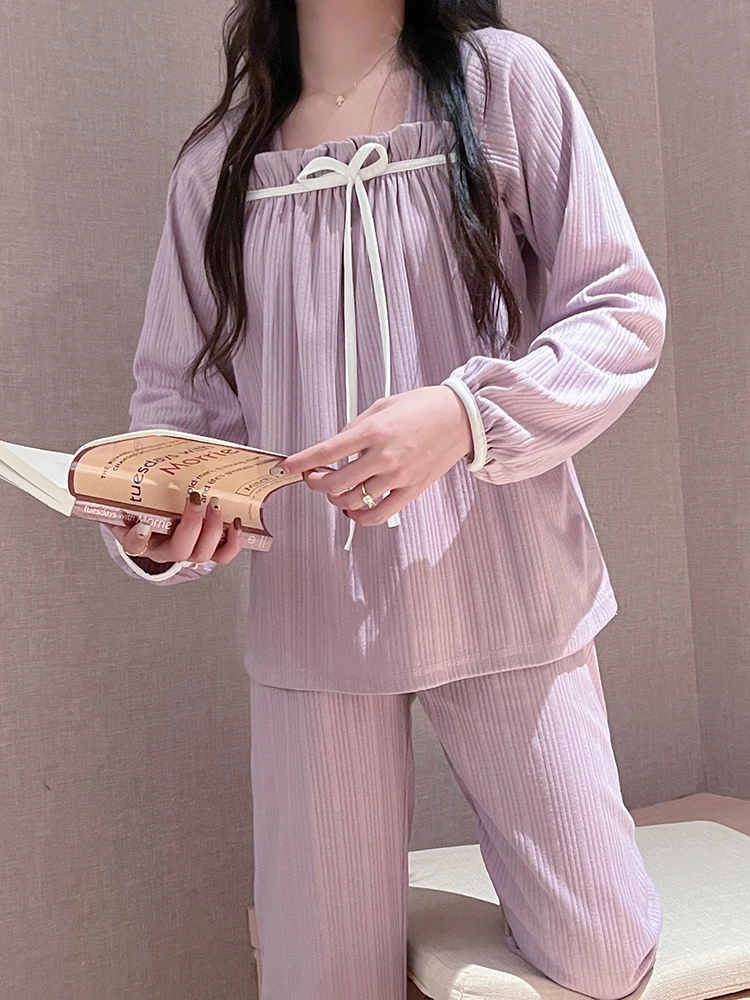 

Ele Pure Cotton Long Sve Spwear Женский весенне-осенний комплект домашней одежды Простая милая верхняя одежда в наличии