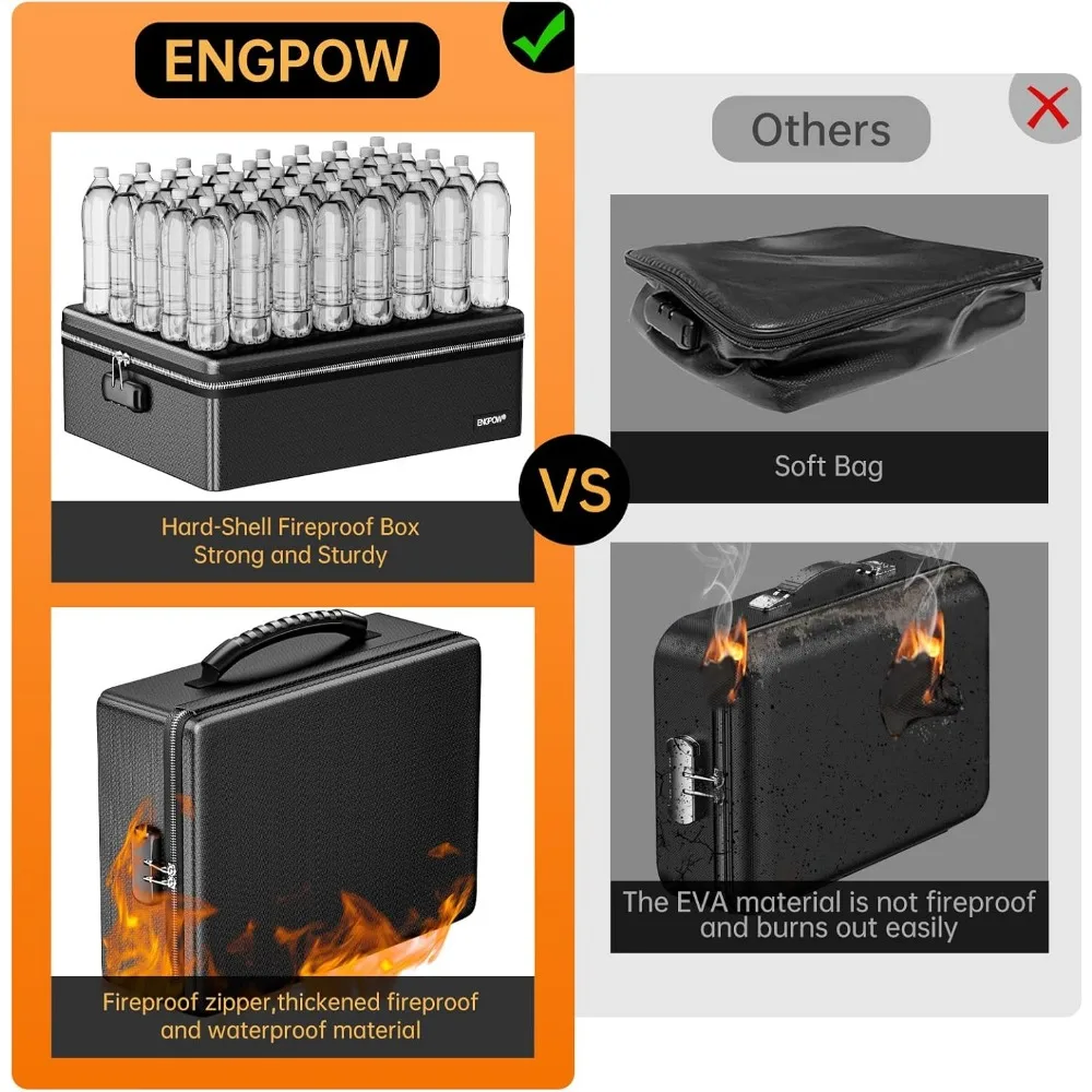 Scatola per documenti ignifuga, con cerniera e lucchetto ignifuga, 6400 ° F Isolamento termico resistente al fuoco e all'acqua per laptop Cash Black