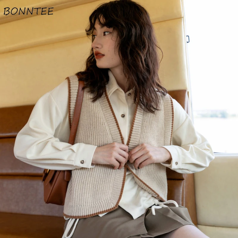 Sweater Vest Women Single Button Trendy Retro Patchwork Elegant Loose Leisure Ulzzang New Arrival Basic Design Cozy All-match