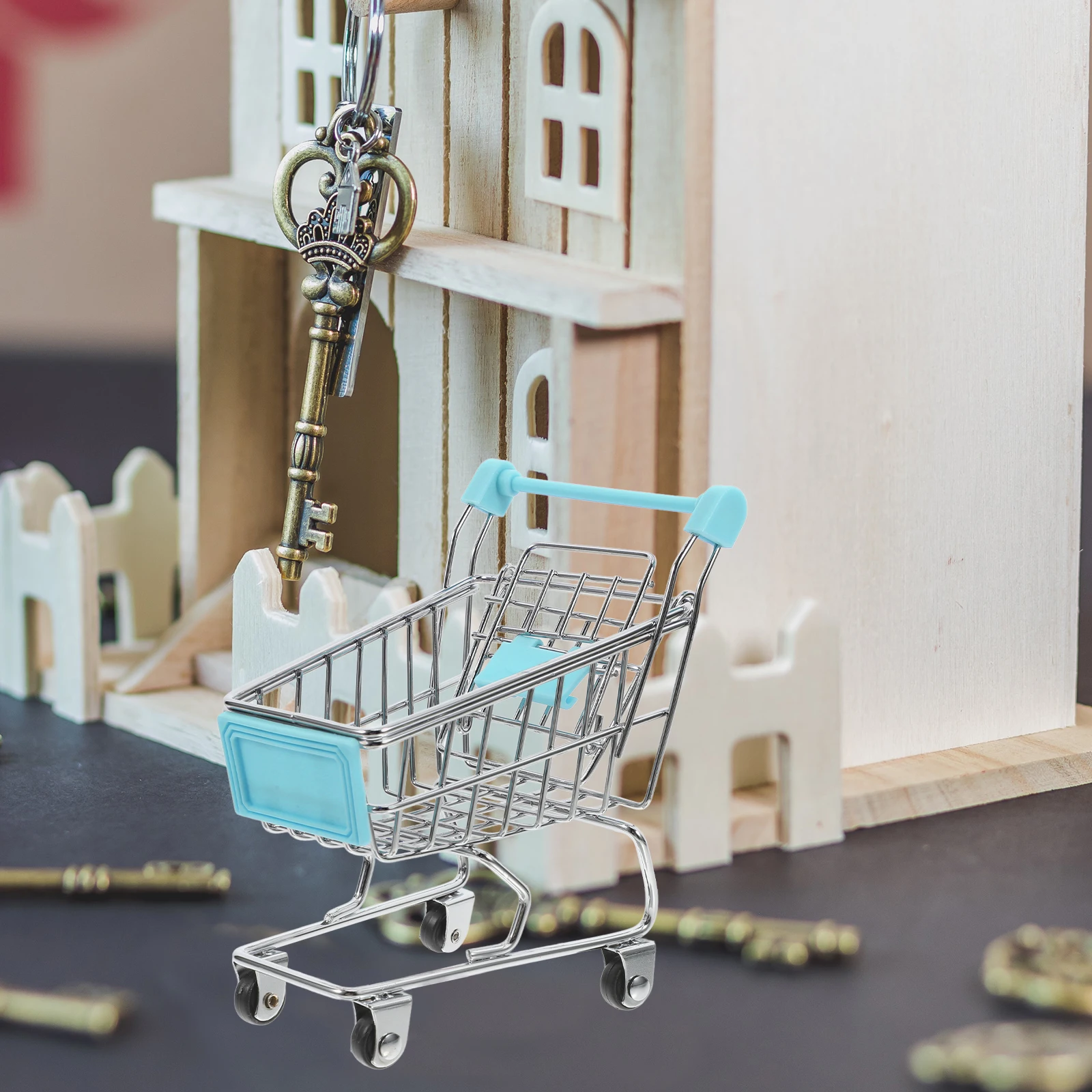 

Mini Shopping Basket Handcart Decor Child Toy Wrought Iron Desk Small Supermarket Cart Mini Storage Trolley Multifunctional