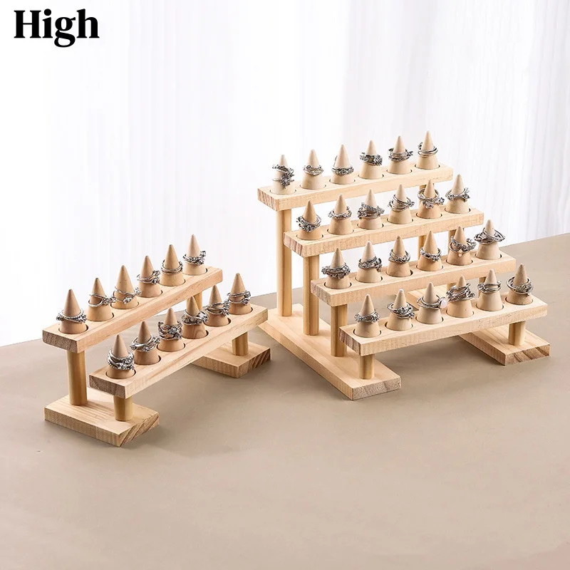 

2/3/4 Layers Wood Cone Ring Display Stand Finger Rings Holder Bangle Storage Tray Jewelry Showcase Props for jewelry storage