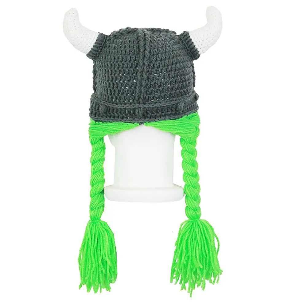 Girls Boys Winter Hat Earflap Hood Caps Viking Knit Hat Funny Knit Hat Kids Winter Hat Beanie