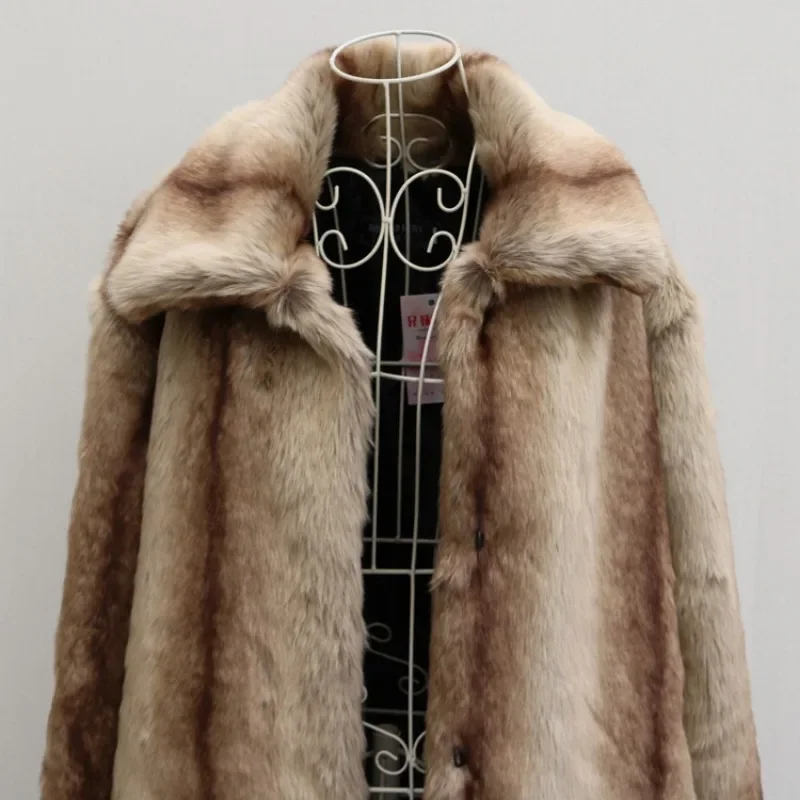 Winter Long Faux Fur Coat Men Thick Warm Fur Coat Long Sleeve Luxury Brand Designer Clothing Plus Size Tops Casual Snowsuits New