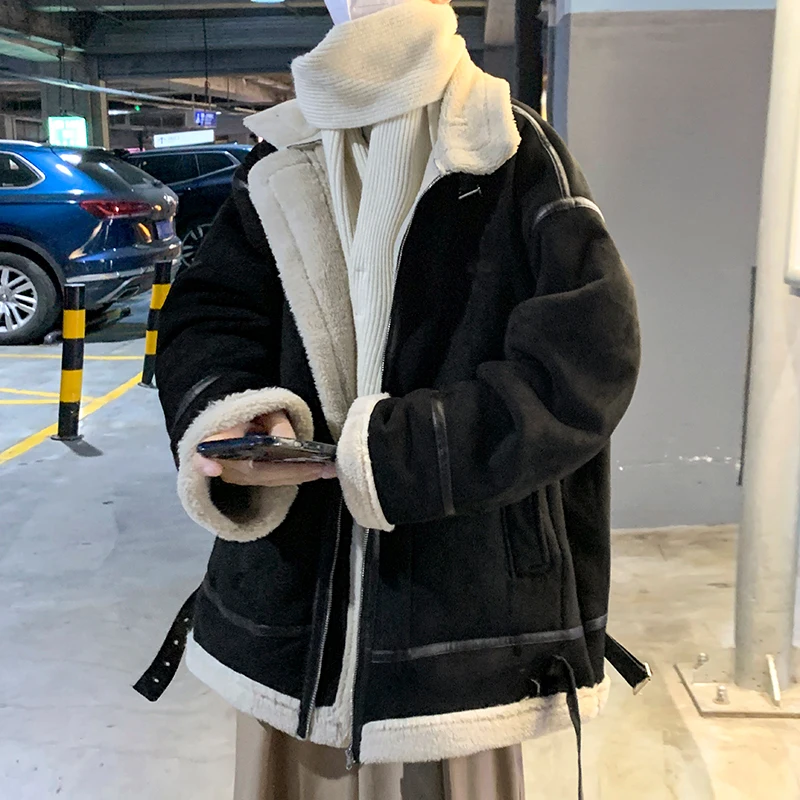 

Мужская зимняя куртка из замши и хлопка, утепленная, свободного кроя, с воротником, в байкерском стиле, с меховой отделкой, на молнии, повседневная