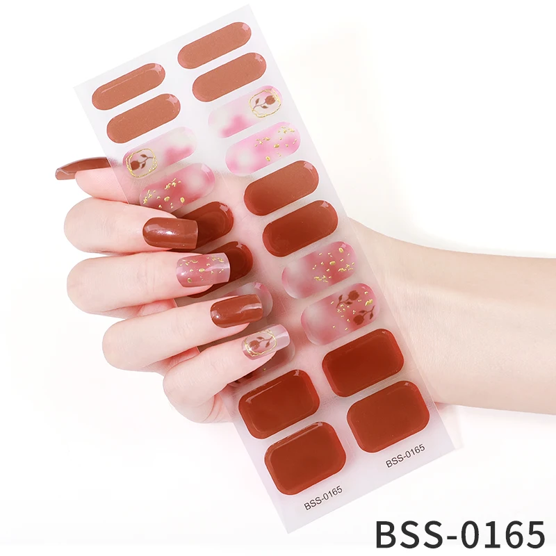 20Tips/Sheet Self Press Semi-Cured Gel Nagelstickers Gel Polish Strips Glanzende Beauty Nail Manicure Decoraties Druk Op Nagel