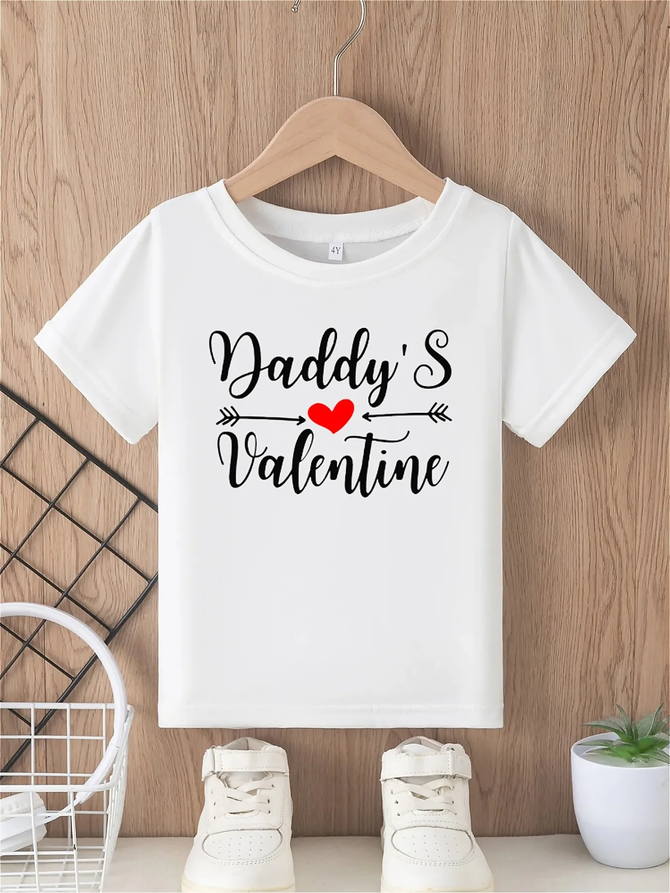 Valentine's Day Girl's T-shirt Daddy's Valentine Letter Printed Love Pattern Printed Casual Loose Round Neck Short Sleeve Top