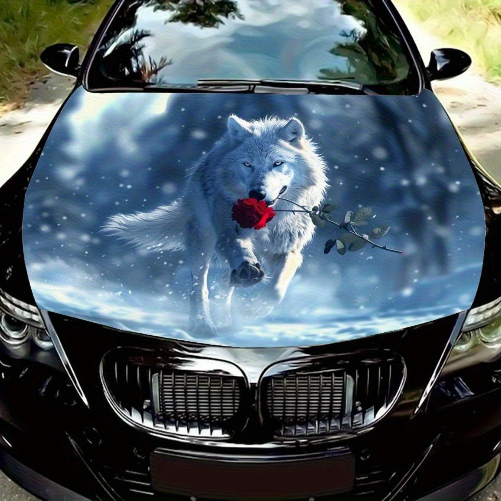 

Белый волк с красной розой наклейка на капот автомобиля - прочная виниловая наклейка, подходит для большинства автомобилей, высококачественная уличная винтовка