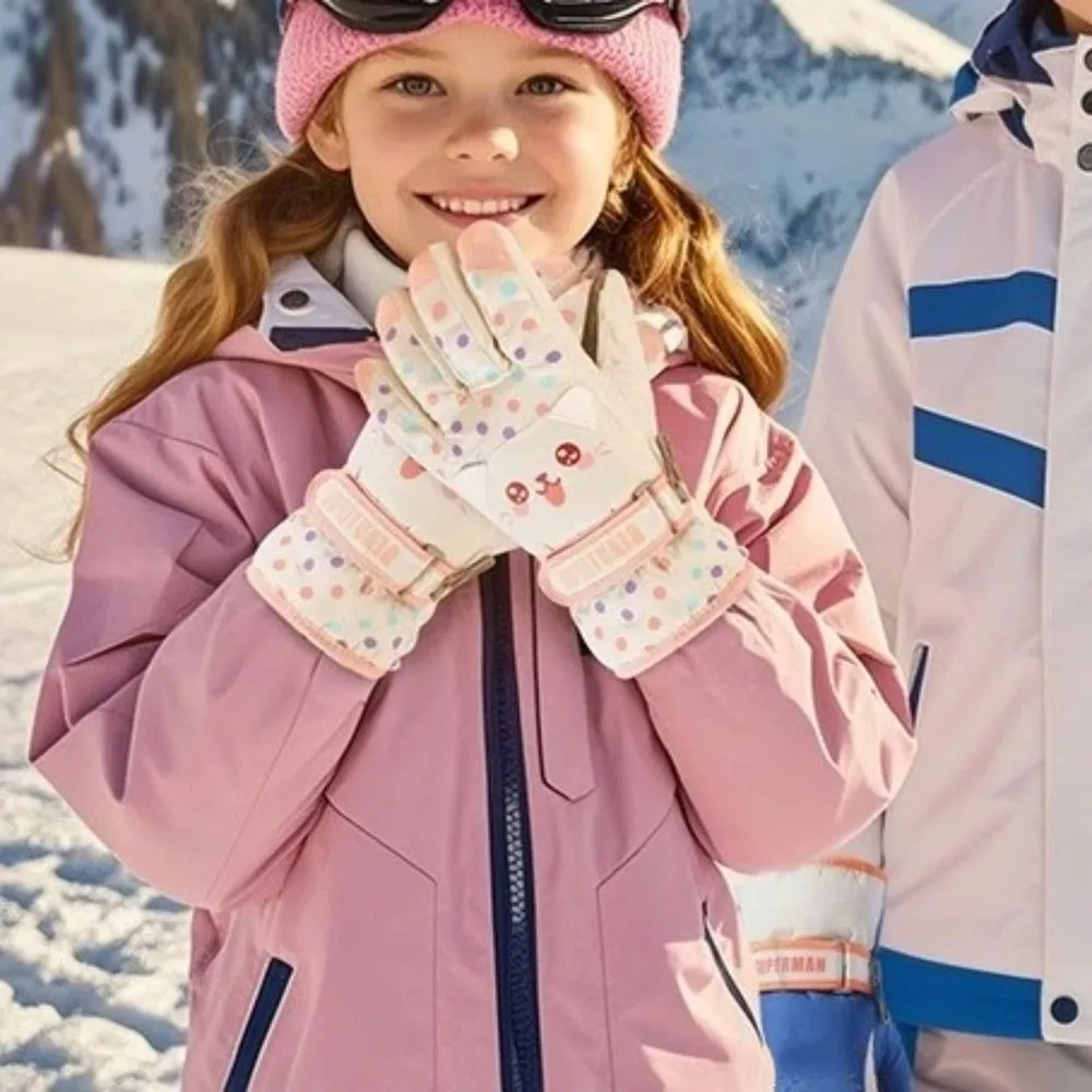 

Kawaii Cartoon Children Ski Gloves Thicken Full Finger Kids Snowboard Gloves Bicycle Keep Warm Girls Skiing Gloves Boys/girls