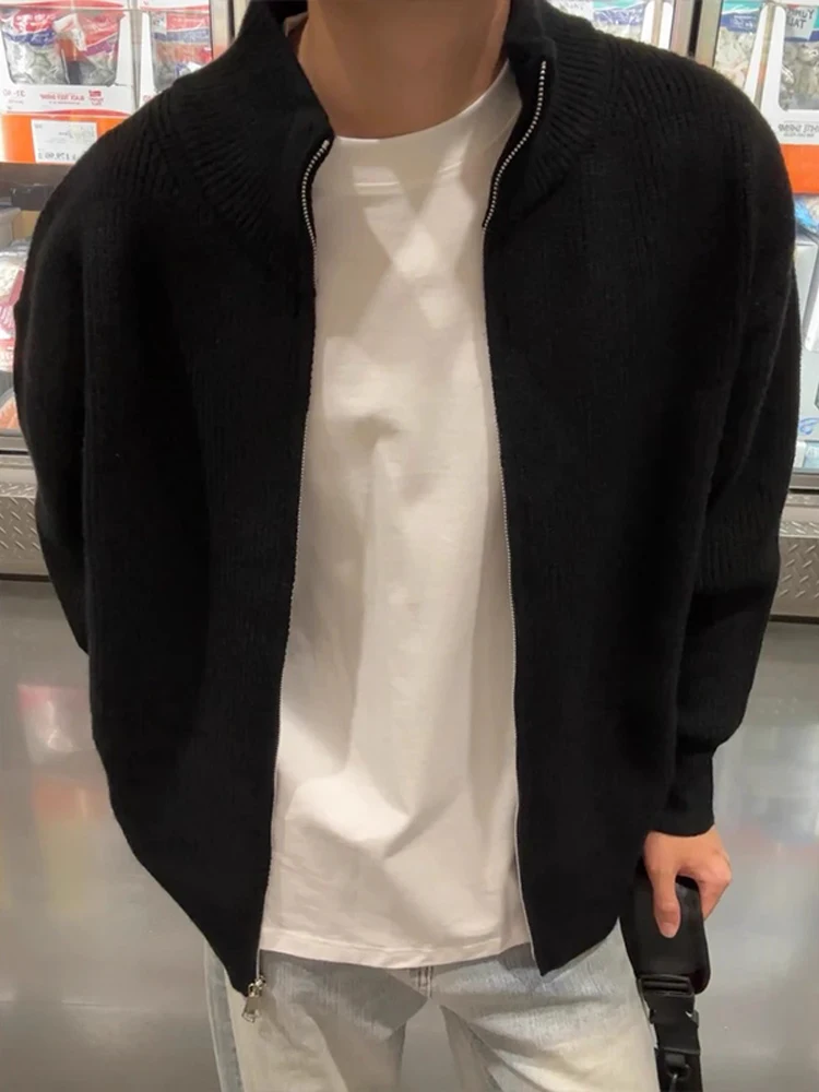 

Ay вязаный свитер на молнии, мужской осенний вязаный открытый кардиган с высоким воротником, ленивый драпированный свитер, пальто Cleanfit