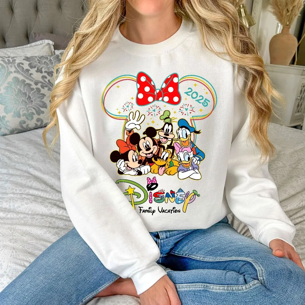 Bluza z nadrukiem Disney Mickey z 2025 roku, luźna odzież sportowa dla dziewczynek w stylu amerykańskim, ciepła na jesień i zimę, inspirowana stylem ins.