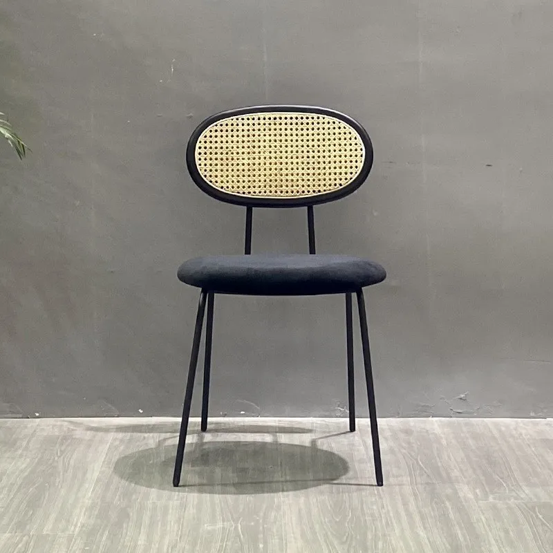 

Nordic medieval metal dining chair simple restaurant back rattan designer home armless chair