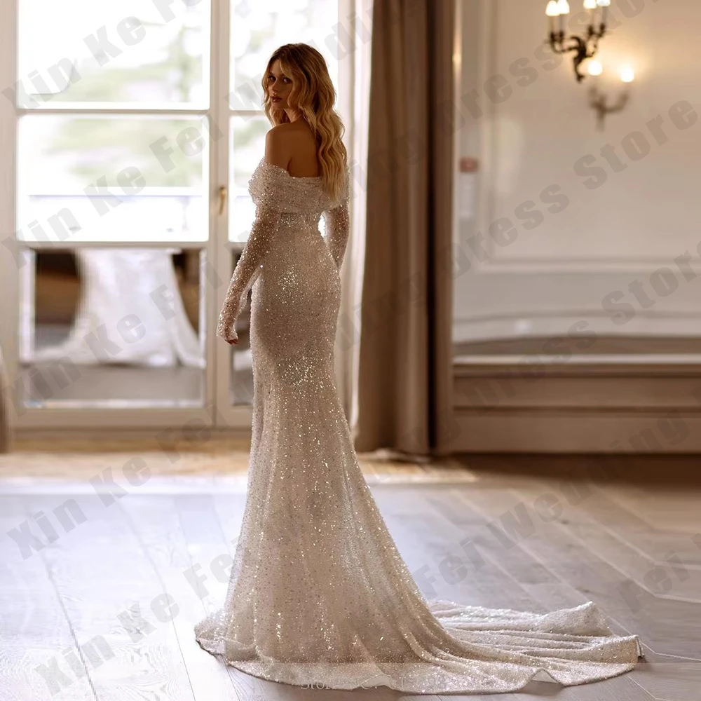 الدانتيل المرأة زي العرائس مثير قبالة الكتف حورية البحر بأكمام طويلة فستان زفاف الأميرة حفلة رسمية svativi sencеее مخصصة