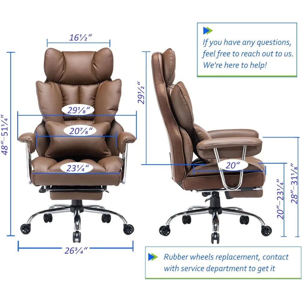 

Hot Sale - Big and Tall Office Chair with Foot Rest 400lbs – PU Leather Executive Office Chair with Lumbar Support & Leg
