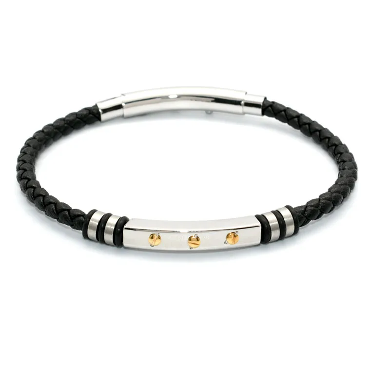Sales Promotion Geunine Black Braided Leather Bracelet For Men Jewelry