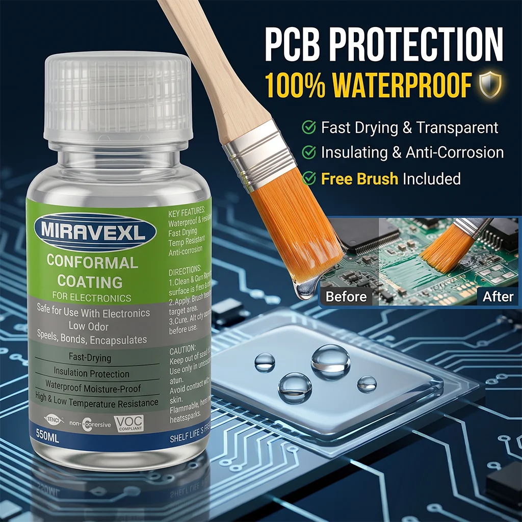 Clear Waterproof Conformal Coating Varnish for PCB Circuit Boards, Fast Drying Electronics Insulation Paint, Applicator Brush