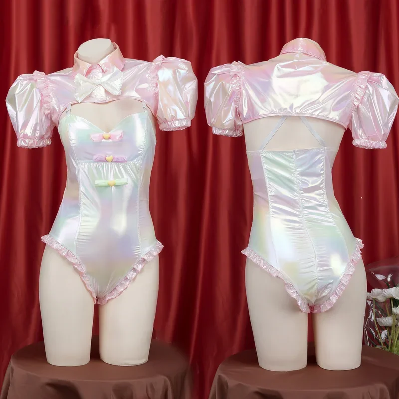 SingXeng Game NEEDY GIRL OVERDOSE KAngel Cosplay Costume Bodysuit Anime Laser Swimsuit Pink Cute Bodysuit Suit