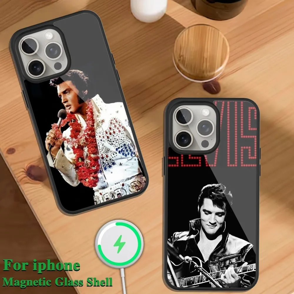 Cat King E-Elvis Presley Singer Phone Case For iPhone Magsafe Magnetic 13 14 15 11 12 Pro Max Plus Glass Charging Shell