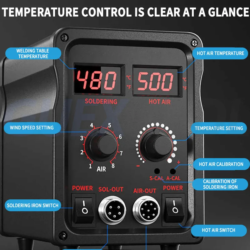 デジタルホットエアガン分解溶接テーブル 2-in-1 温度制御電気はんだごて溶接ツールセット