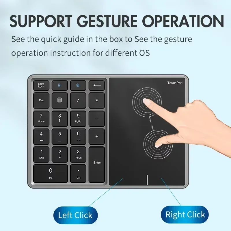 Wireless Numeric Keypad with Touchpad Bluetooth 2.4G Dual-mode 22 Keys Rechargeable Number Pad for Windows iOS Laptop PC