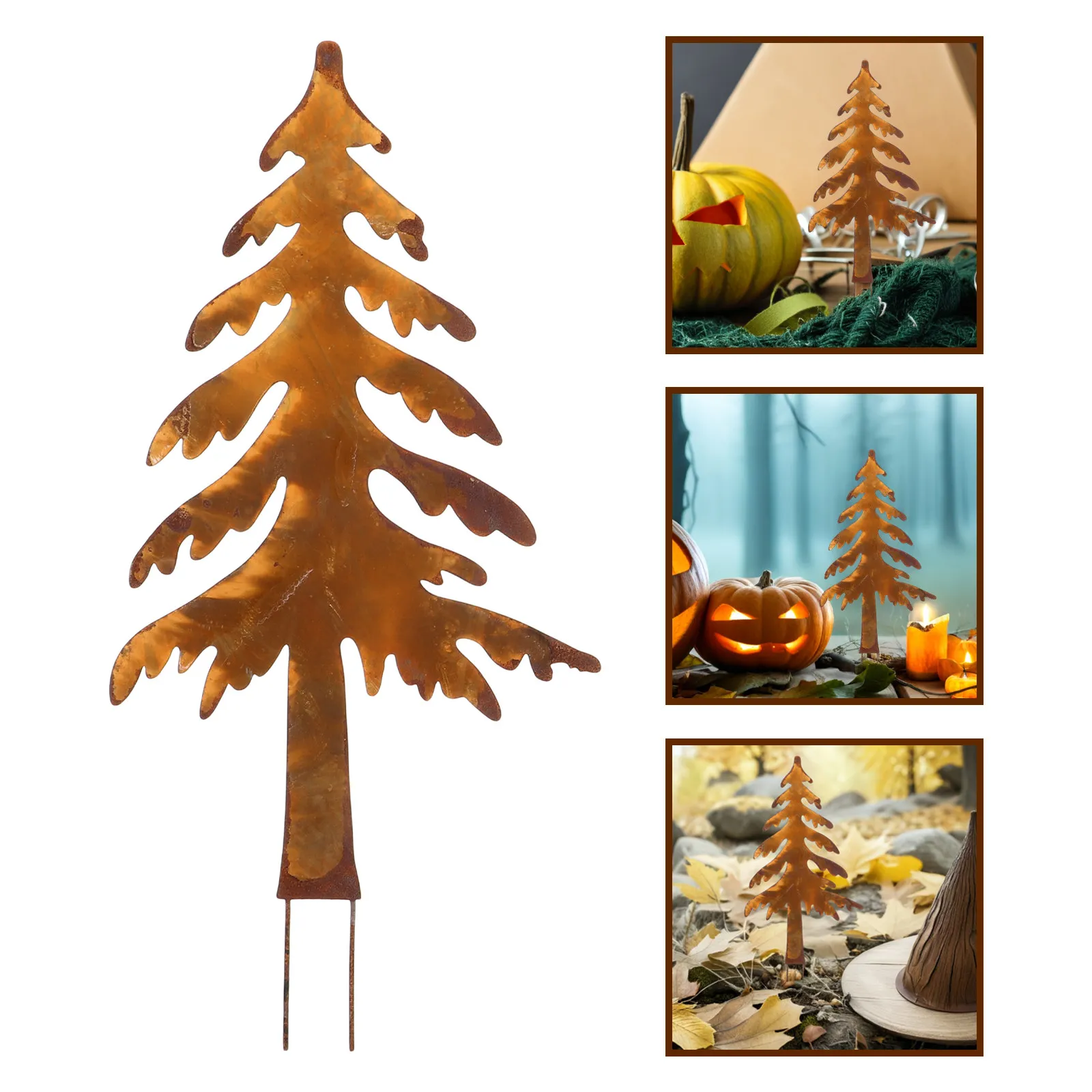 2Pcs Rustic Iron Garden Stakes Metal Christmas Tree Stakes Outdoor Holiday Decor Vintage Weatherproof Yard Pathway Flower Bed