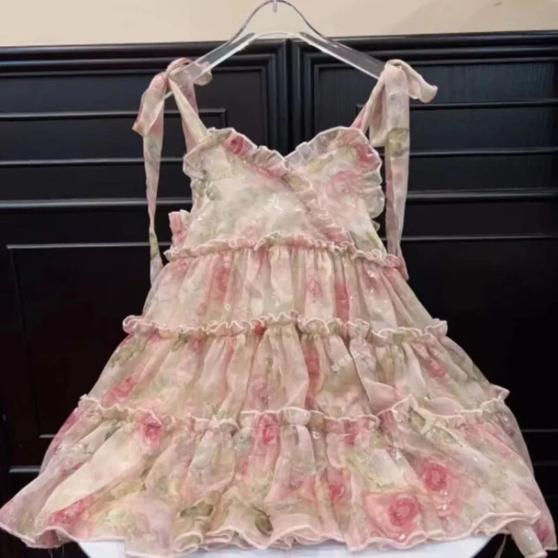 Girls' Princess Dress Summer Dress2024New Children's Summer Fashionable Bubble Skirt Baby Summer Dress Dress