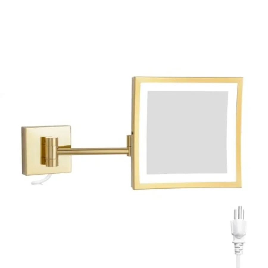 

DOWRY Wall Mounted LED Lighted 5X Magnifying Square Makeup Mirror with Plug, 8 Inch, Polished Finished Dowry1802D-8x5