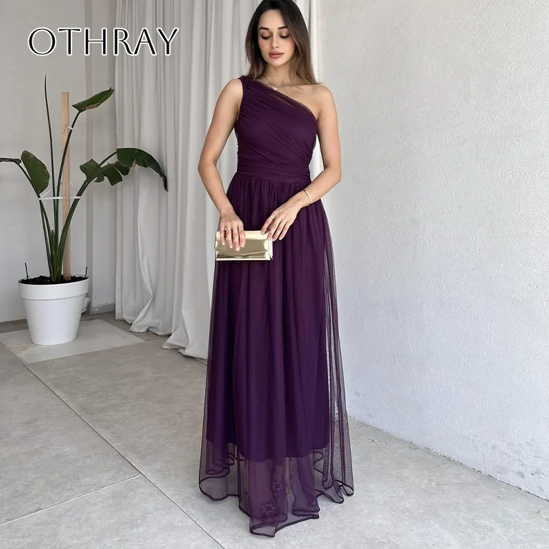 Een Schouder A-lijn Avondjurken Chiffon Vloerlengte Mouwloze Galajurken Aangepaste فساتга Byd