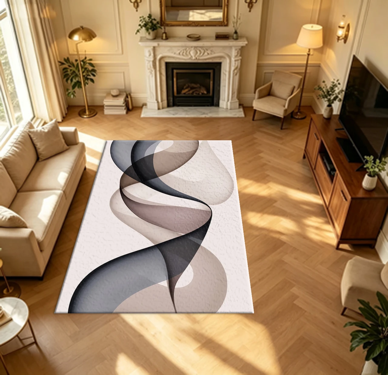 Abstract Flowing Ribbon Pattern Carpet Flooring Wall Art Canvas Painting For Living Room