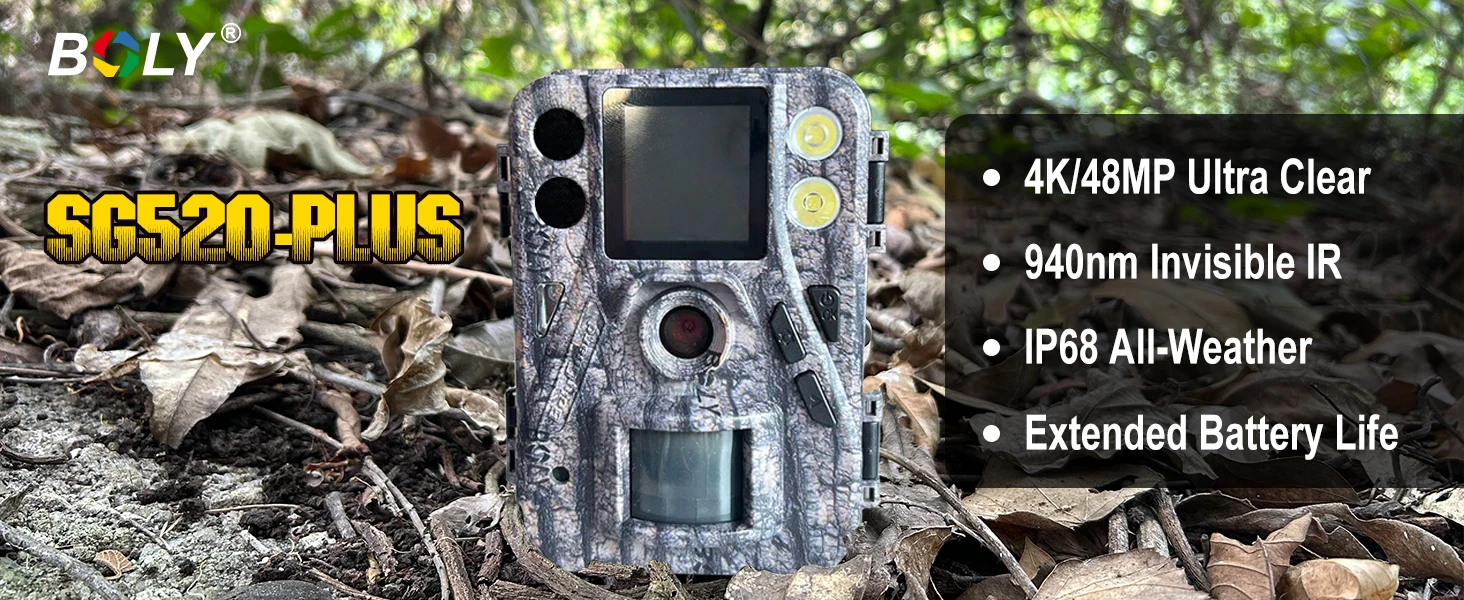 BolyGuard SG520-Plus Wildkamera 4K 48MP Dual-Blitz HD (Schwarz IR & Weiß LED) Jagd-Wildtierkamera Nachtsicht Outdoor-Beobachtungskamera – Detail 1