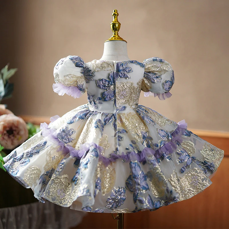 2024 Evening Wedding Formal Dress for Children Luxury Birthday Party Short Gowns Flower Girls Princess Embroidery Dresses Kids