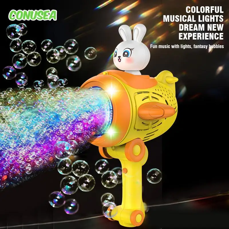 36-Hole Rabbit Bubble Gun Children Hand Roller Skating Electric Automatic Soap Blower Machine Summer Outdoor Toys for Kids Gifts