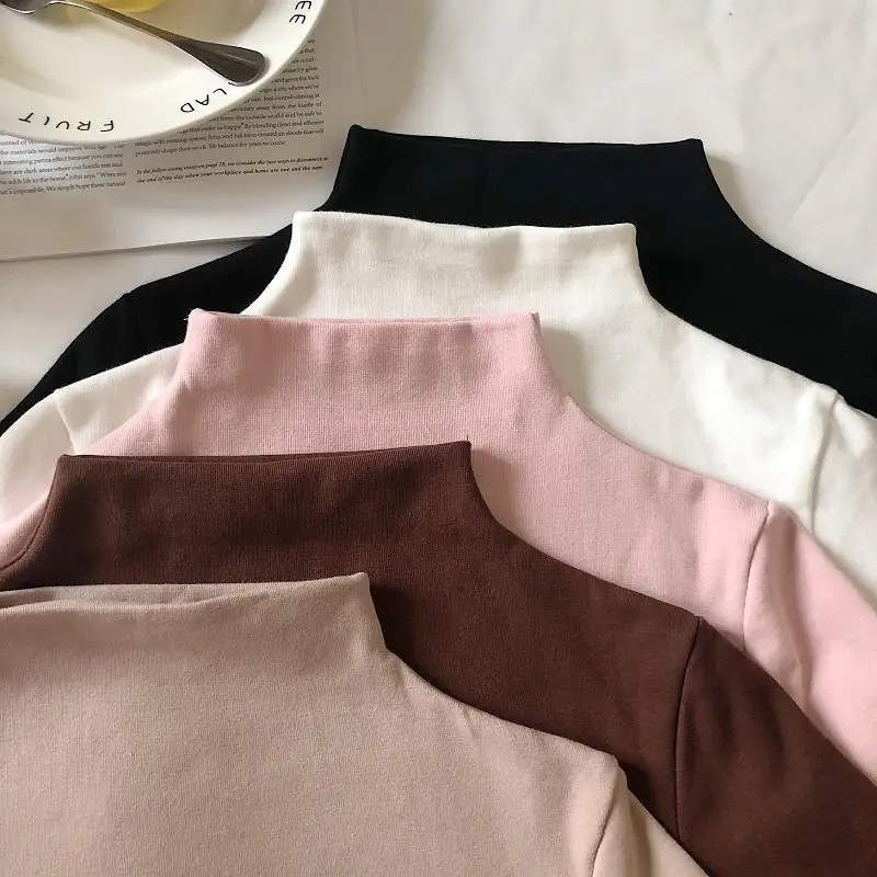 

Модный женский топ с высоким воротником, осенне-зимний обтягивающий длинный све, верхняя одежда для внутренней одежды, модный Ins Sle, полиэфирная ткань