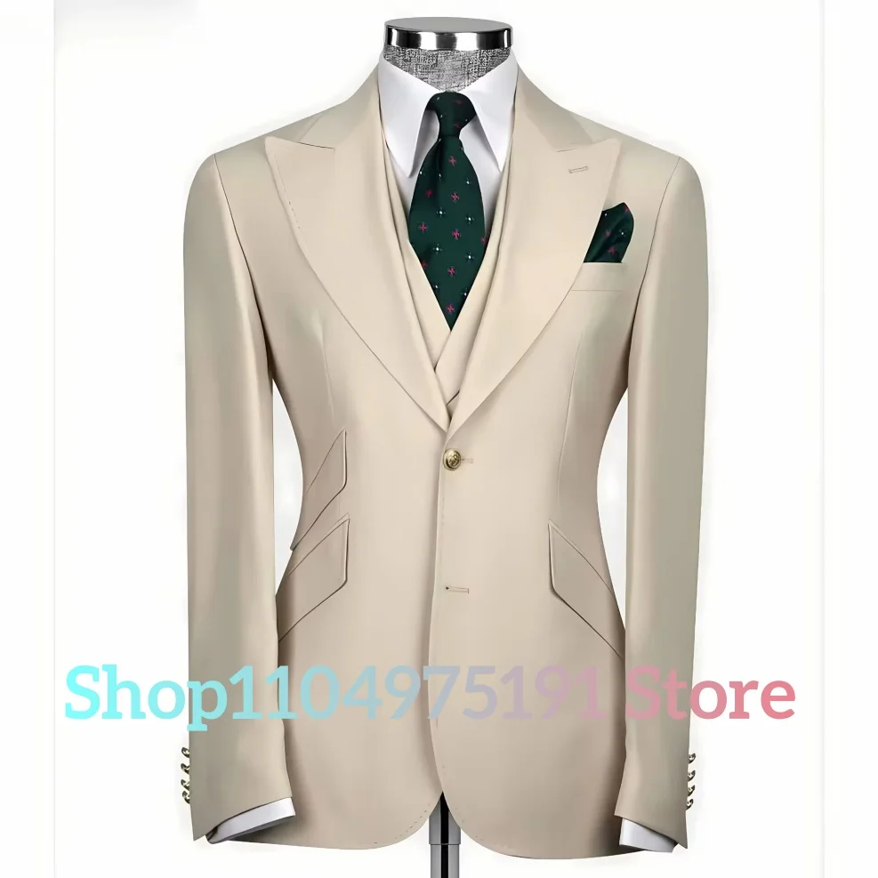 Men's Classic Tuxedo Suit, 3 pieces Blazer Vest And Pants set, Fitted Jacket, One Button, Shawl, Lapel, Wedding Prom Suits