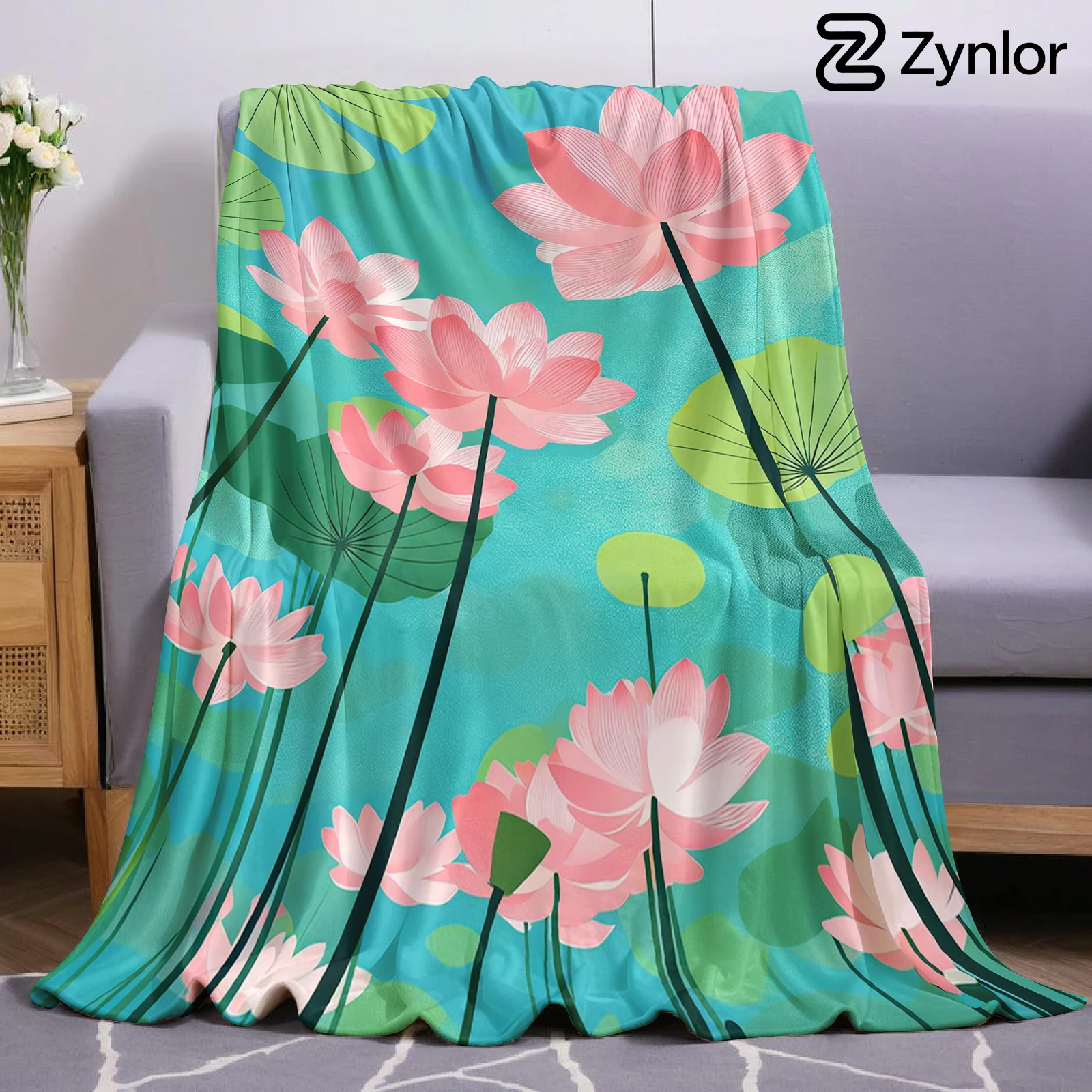 Pink Lotus Pond Ultra Soft Sherpa Fleece Blanket Fluffy Warm Thick Throw for Sofa Bedroom Couch Holiday Home Decor Gift