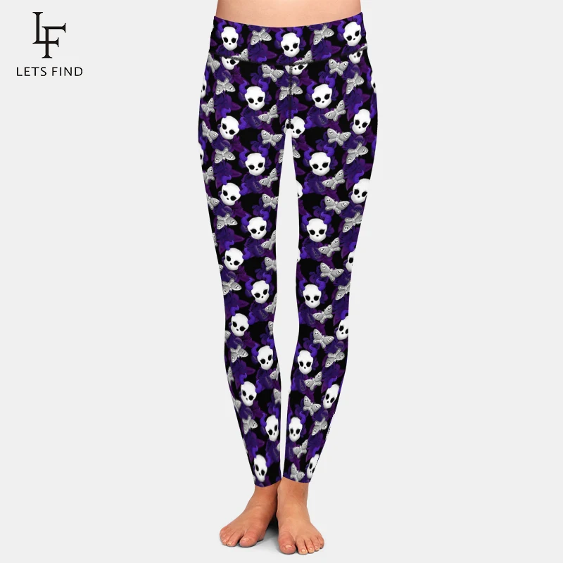 LETSFIND – legging de Fitness à haute élasticité pour femme, pantalon à imprimé tête de mort et papillons, nouvelle collection