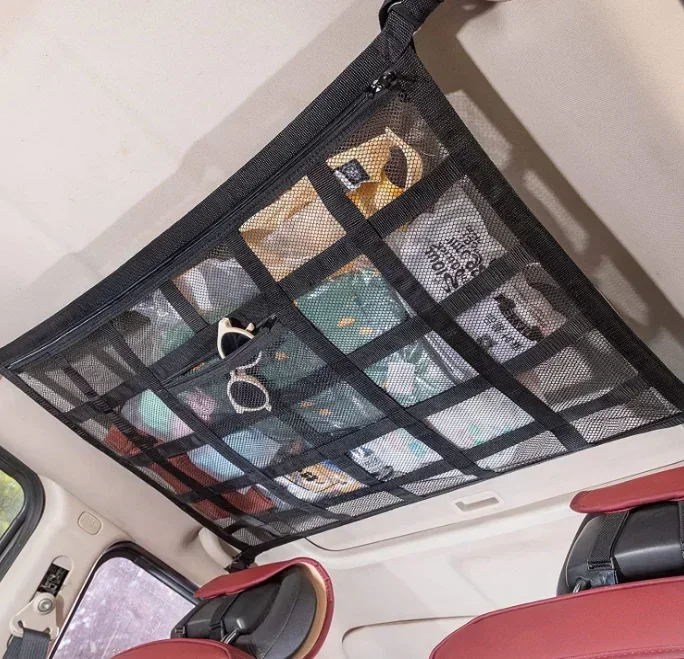 

Adjustable Sundries Interior Cargo Storage Upgrade Car Ceiling Cargo Net Pocket Double-Layer Mesh Car Roof Storage Organizer