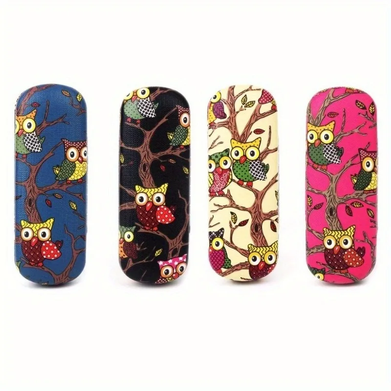 1pc feminino óculos caso dos desenhos animados bonito coruja animal óculos de sol protetor de armazenamento portátil couro duro caixa de óculos de leitura