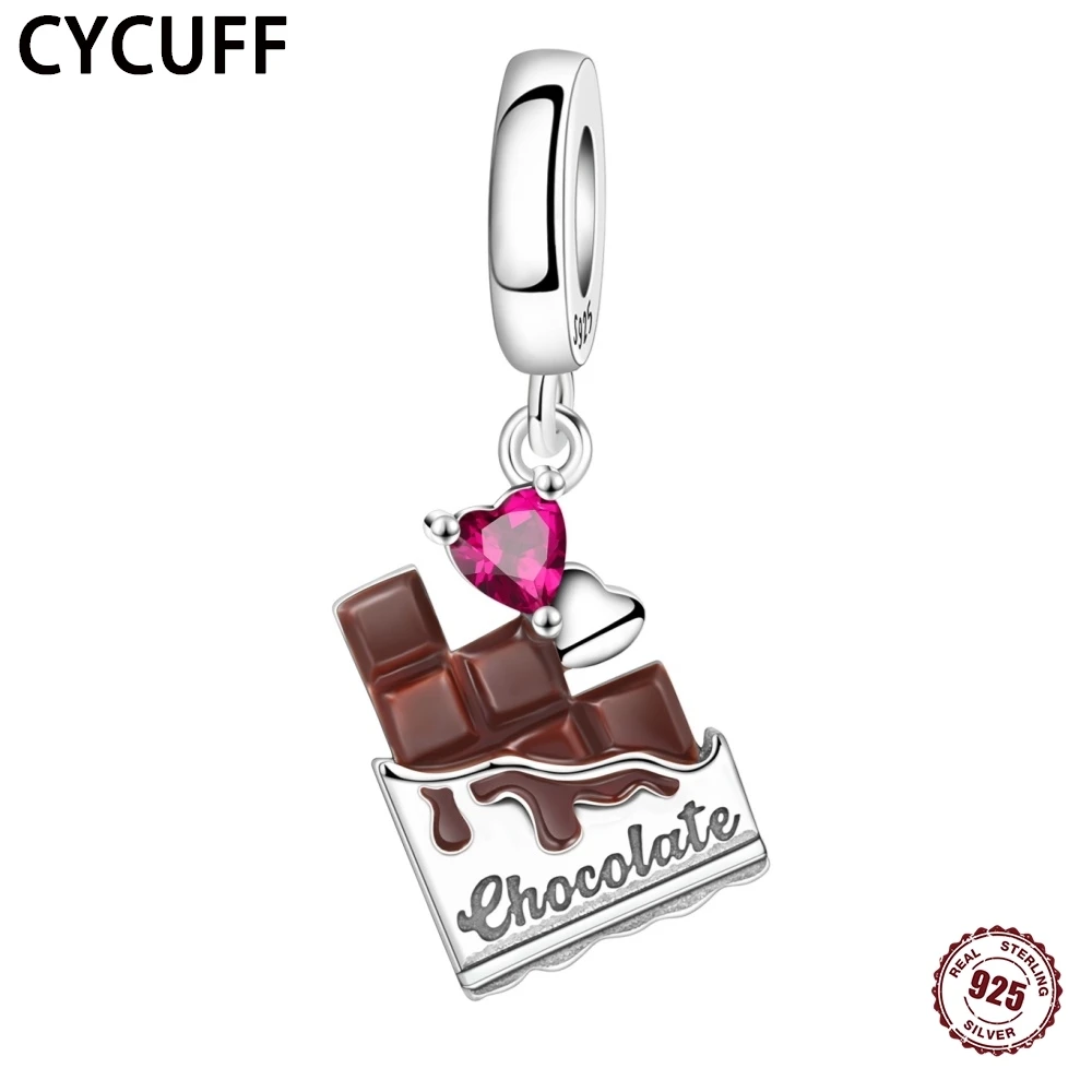 

CYCUFF 925 Sterling Silver Love Chocolate Pendant Bracelet Charms Fit Jewelry Fashion Party Birthday Beads DIY Fine Gifts Making