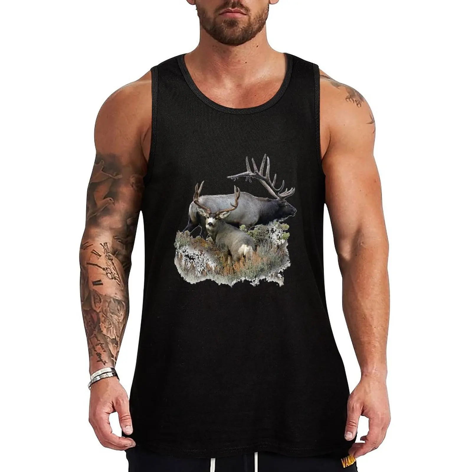 

Bull elk and mule deer buck Tank Top Lightweight Sports Tank Top Quick Dry Sleeveless Tee