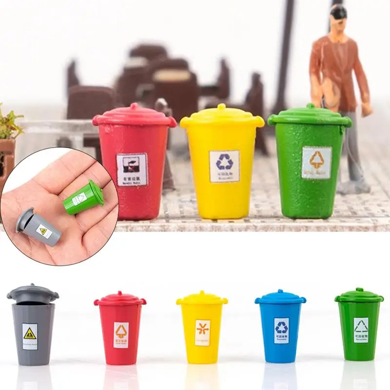 

5pcs/Set Dollhouse Miniature Mini ABS Garbage Trash Can Rubbish Bin Toy HO Scale Model Figure Model Train Landscape Accessories