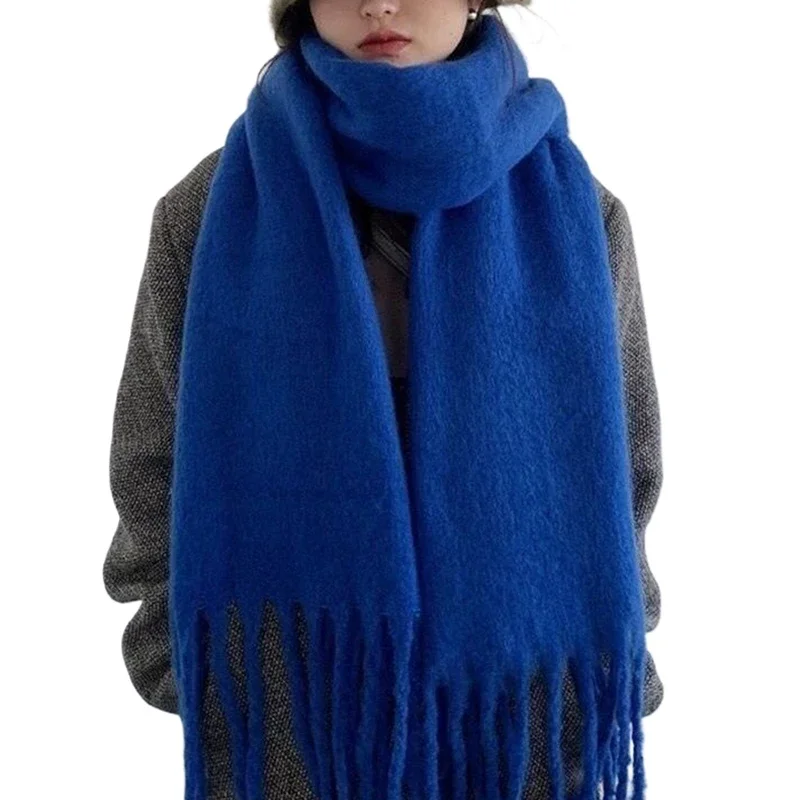 2025 Women's Fashion Knitted Shawl - Thickened Warm Solid Color Scarf with Long Tassel, Winter Neck Warmer Wrapped Style